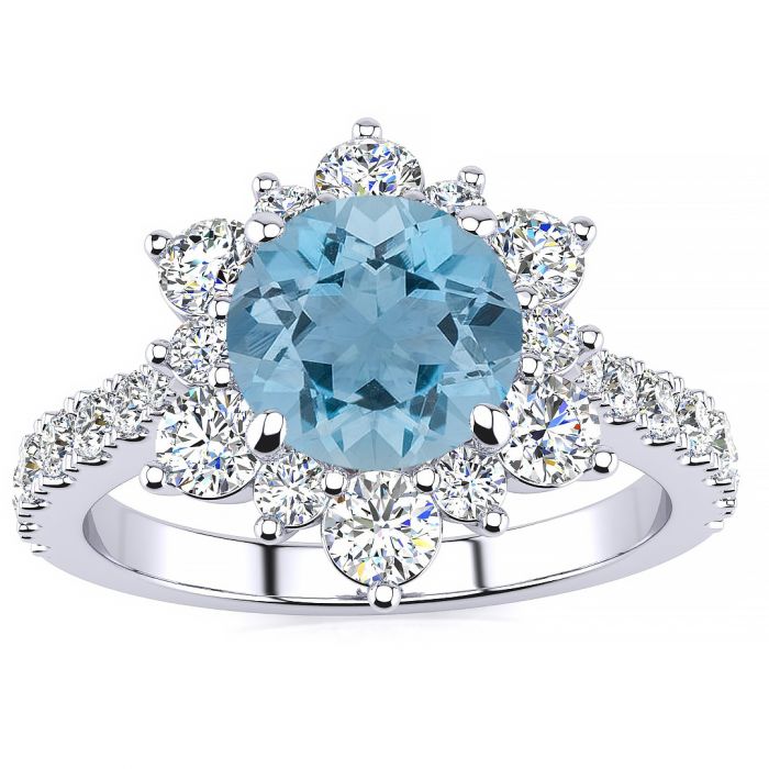Beknopt Wonder Drijvende kracht Aquamarine and Diamond 14K White Gold Snowflake Ring