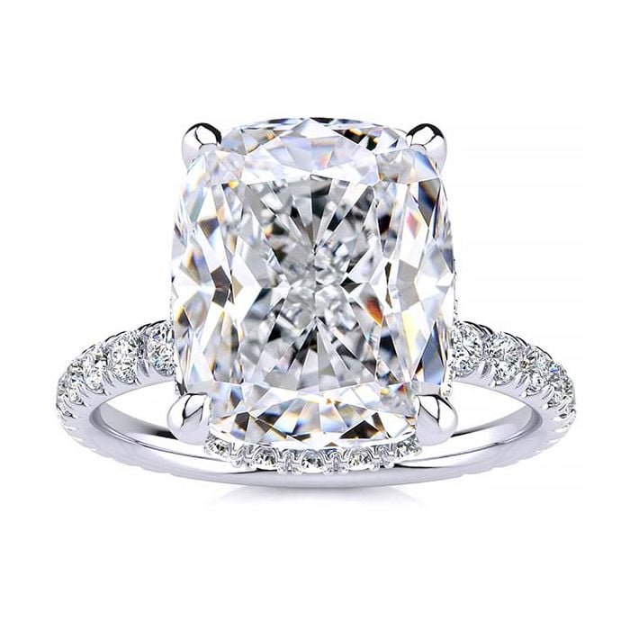 Colorless Cushion Cut Moissanite Diamond Ring Solitaire With Accent Claw Prong Ring Halo Diamond Engagement Wedding Ring 14K Gold Ring